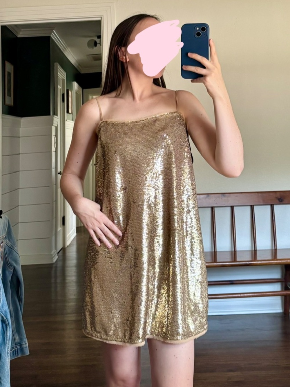 Free People Gold Sequin Slip Mini Dress